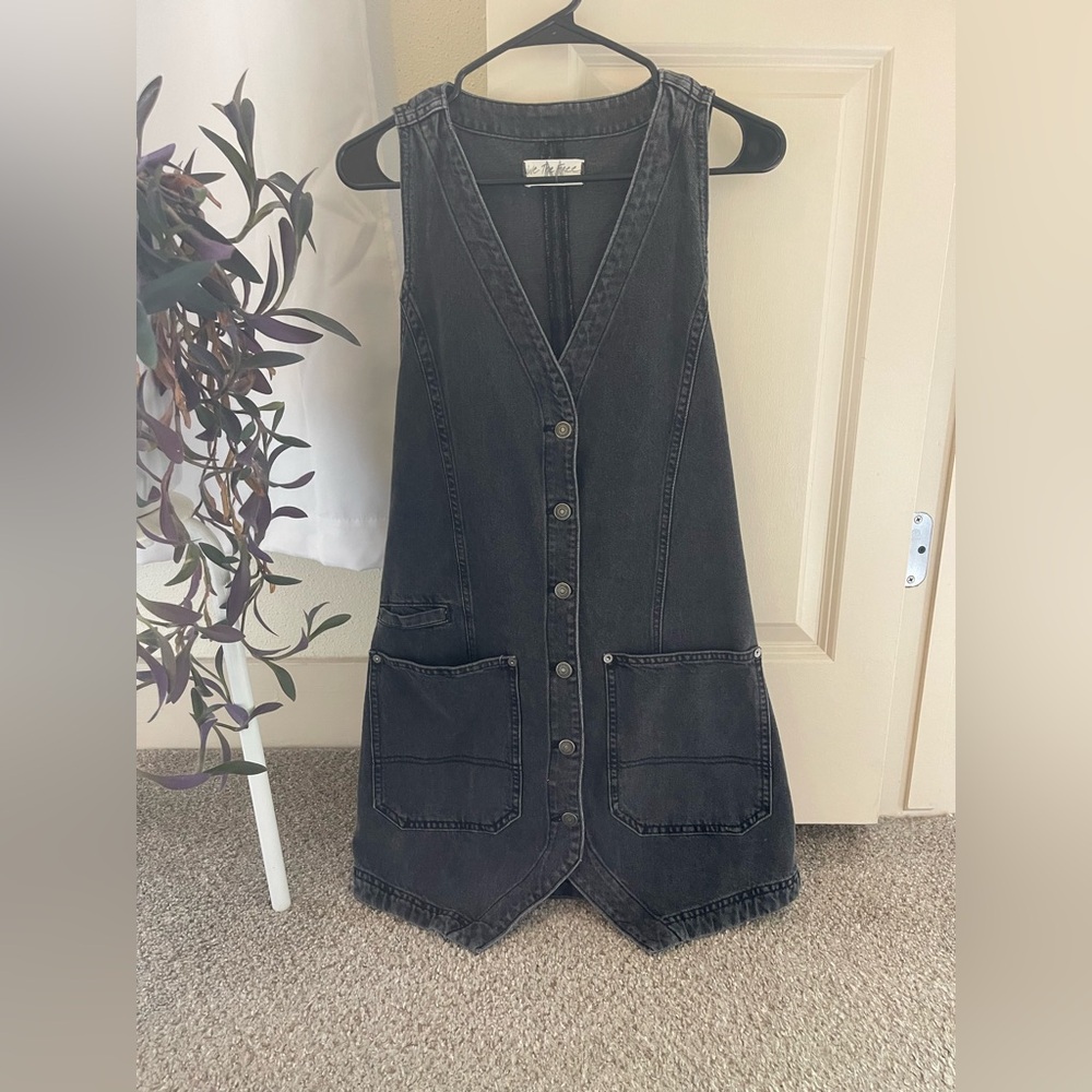 Free People Black Denim Button-Down Dress